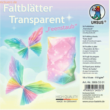 Ludwig Bähr Faltblätter Transparentpapier 115g/qm 15x15cm Feenstaub VE von Ludwig Bähr