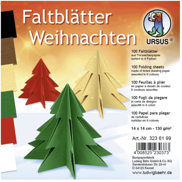 Ludwig Bähr Faltblätter Weihnachten 130g/qm 14x14cm VE=100 Blatt 6 Far von Ludwig Bähr