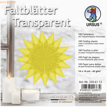 Ludwig Bähr Faltblätter transparent 42g/qm 14x14cm VE=100 Blatt citron Ludwig Bähr Faltblätter transparent 42g/qm 14x14cm VE=100 Blatt citron von Ludwig Bähr