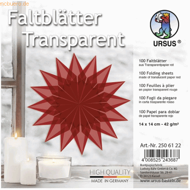 Ludwig Bähr Faltblätter transparent 42g/qm 14x14cm VE=100 Blatt rot Ludwig Bähr Faltblätter transparent 42g/qm 14x14cm VE=100 Blatt rot von Ludwig Bähr