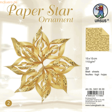 Ludwig Bähr Papier Stern Ornament Set 2 110g/qm 15x15cm 32 Blatt gold Ludwig Bähr Papier Stern Ornament Set 2 110g/qm 15x15cm 32 Blatt gold von Ludwig Bähr