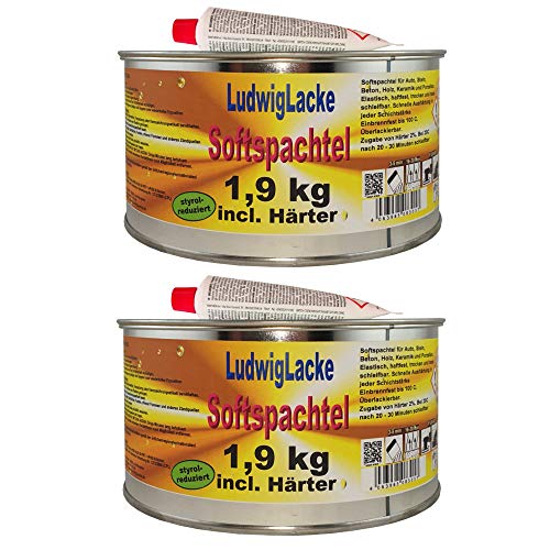 Spachtelmasse Soft 2 x 1,9 kg PE-Soft Spachtel zur Autoreparatur, Grau von LudwigLacke