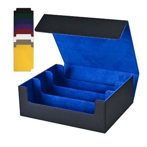 Luejnbogty Kartenaufbewahrungsbox für Sammelkarten, 1800+ PU-KartendeckhüLle, Kartenbox mit Magnetverschluss für Magnetische Spielkarten, Schwarz + Blau von Luejnbogty