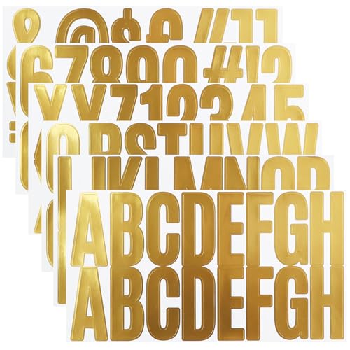 100 Stücke Buchstaben Aufkleber,6 Blätter 2，5 Zoll Selbstklebendes Vinyl Großes Buchstaben Punzierung Kit für Postfach,Schilder,Scrapbook, DIY und Basteln, Klebebuchstaben Wetterfest - Gold von LuenHego