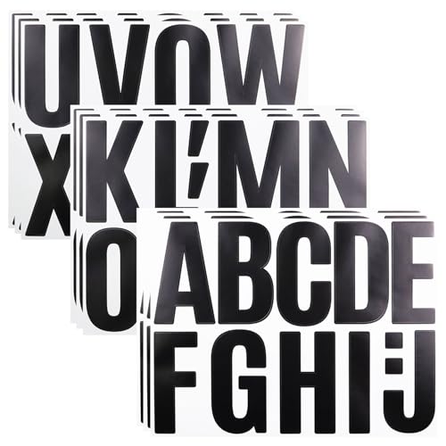 102 Stücke Groß Buchstaben Aufkleber,Selbstklebendes Vinyl Großes Alphabet Kit für Briefkasten, Scrapbook, Lastwagen und Basteln, Kühn Klebebuchstaben Wetterfest - 9 Blätter,Schwarz von LuenHego