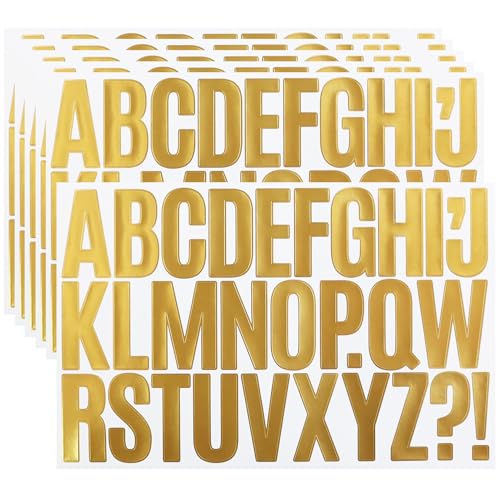 180 Stücke Buchstaben Aufkleber,6 Blätter 2 Zoll Selbstklebendes Vinyl Großes Buchstaben Punzierung Kit für Postfach,Schilder,Scrapbook, DIY und Basteln, Klebebuchstaben Wetterfest - Gold von LuenHego