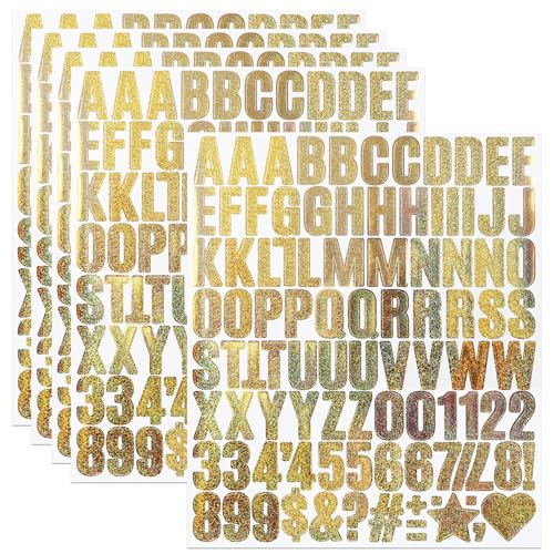 490 Stücke Buchstaben Aufkleber,5 Blätter 1 Zoll Selbstklebendes Vinyl Buchstaben Punzierung Kit für Postfach,Scrapbook, DIY und Basteln, Klebebuchstaben Wetterfest - Goldfarben‌ von LuenHego