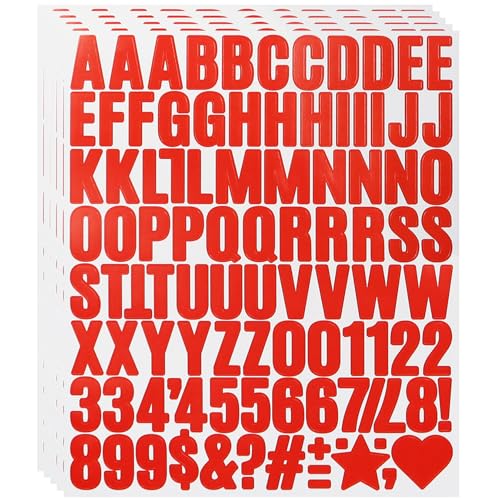 490 Stücke Buchstaben Aufkleber,5 Blätter 1 Zoll Selbstklebendes Vinyl Buchstaben Punzierung Kit für Postfach,Scrapbook, DIY und Basteln, Klebebuchstaben Wetterfest - Rot von LuenHego