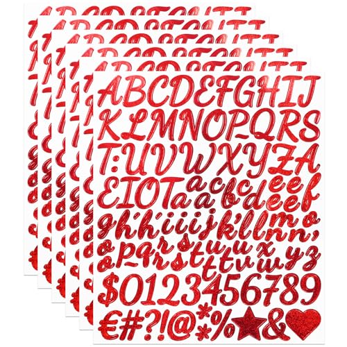 630 Stücke Buchstaben Aufkleber,6 Blätter 1 Zoll Selbstklebendes Vinyl Buchstaben Punzierung Kit für Postfach,Scrapbook, DIY und Basteln, Klebebuchstaben Wetterfest - Rot von LuenHego