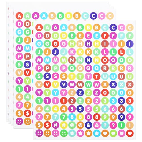 840 Stück runde Punkte, kleine Buchstaben, Zahlen-Aufkleber, 5 Bögen, 1,3 cm, Großbuchstaben, Aufkleber für Sammelalben, Namen, mehrfarbig von LuenHego