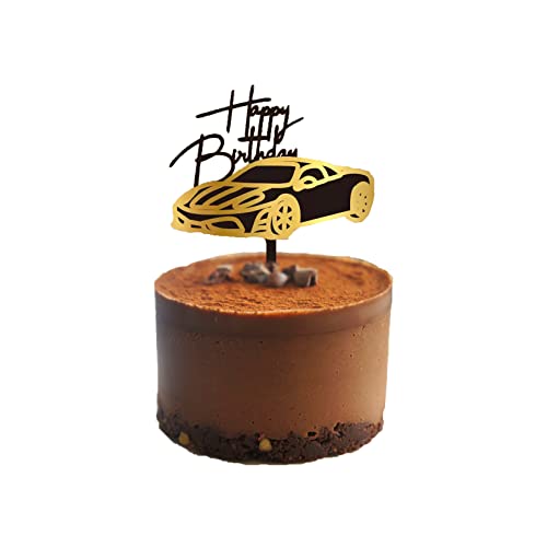 Happy Birthday Cake Topper, Acryl Sportwagen Geburtstag Kuchen Dekorationen, Schwarz und Gold von LuenHego