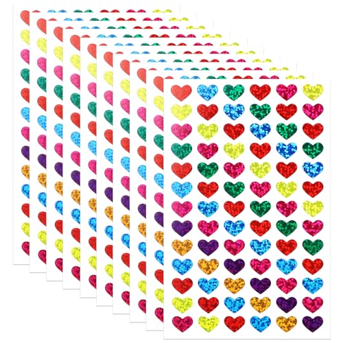 Herz Aufkleber 10 Blatt Bunte Herz Stickers Klein Selbstklebende Aufkleber Laser Glitzer Herzaufkleber für Valentinstag Scrapbooking DIY Kunsthandwerk von LuenHego