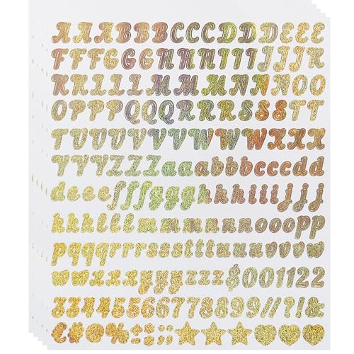 Klein Buchstaben Aufkleber Wetterfest,5 Blätter 1000 Stücke 0,5 Zoll Selbstklebendes Vinyl Klebebuchstaben Zahlen Aufkleber Symbole Kit für Scrapbook - Gold Klein Buchstaben Aufkleber Wetterfest,5 Blätter 1000 Stücke 0,5 Zoll Selbstklebendes Vinyl Klebebuchstaben Zahlen Aufkleber Symbole Kit für Scrapbook - Gold von LuenHego