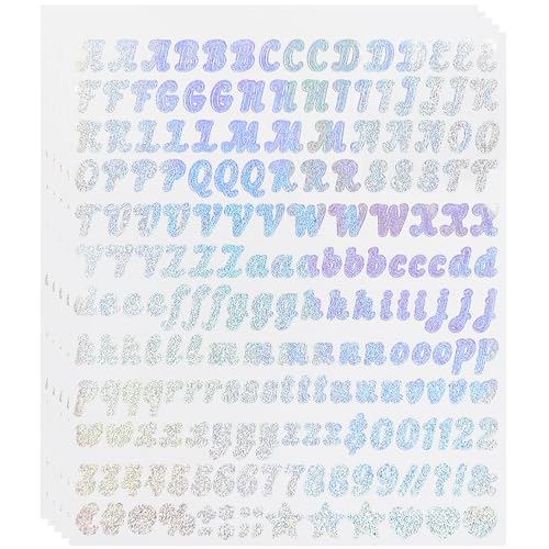 Klein Buchstaben Aufkleber Wetterfest,5 Blätter 1000 Stücke 0,5 Zoll Selbstklebendes Vinyl Klebebuchstaben Zahlen Aufkleber Symbole Kit für Scrapbook - Silber von LuenHego
