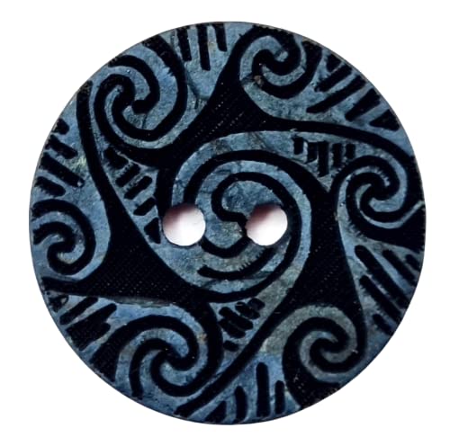 Kokosnussknopf, Kokosnuss gefärbt und Muster gelasert, Ideal für Kreative Projekte (Blau, 20 mm)(10 Stück) von Lüna Knöpfe