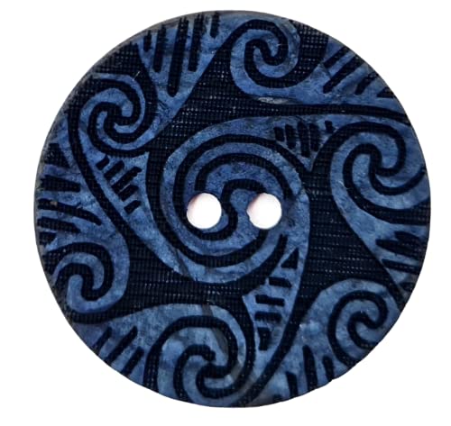 Kokosnussknopf, Kokosnuss gefärbt und Muster gelasert, Ideal für Kreative Projekte (Blau, 30 mm)(5 Stück) von Lüna Knöpfe