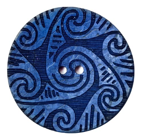Kokosnussknopf, Kokosnuss gefärbt und Muster gelasert, Ideal für Kreative Projekte (Blau, 40 mm) (3 Stück) von Lüna Knöpfe