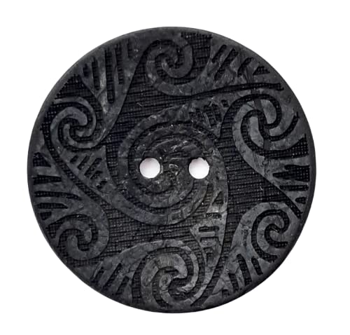 Kokosnussknopf, Kokosnuss gefärbt und Muster gelasert, Ideal für Kreative Projekte (Schwarz, 30 mm) (5 Stück) von Lüna Knöpfe