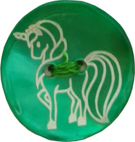 Lüna Knöpfe, ECHT Perlmutt gefärbt, graviertes Motiv Einhorn (Grün, 23 mm 4 Stück) von Lüna Knöpfe