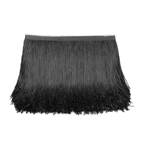 10 Yards Länge 15cm Fransenborte, Seide Fransen Quaste Fransenband Dekoband, Fransen Geschnitten für DIY Basteln Apparel Kleidung Kostüme Dekoration Tanzfransen zum Nähen (Schwarz) von Lufdegim