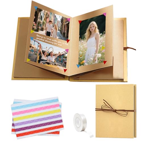 17.5 x 11.5cm Fotoalbum zum Selbstgestalten, Kleines Akkordeon-Falten-Sammelalbum, DIY Fotobuch Scrapbook Album mit 2 Fotoecken Selbstklebend und 1 Doppelseitiges Klebeband für DIY Hochzeit Geburtstag von Lufdegim