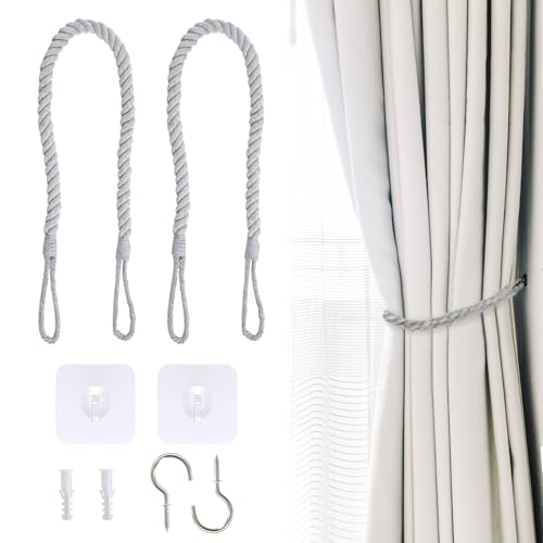 2er Set Vorhang Raffhalter Schnalle für Vorhangschnur Handgestrickte Vorhang-Raffhalter mit Eisenhaken mit Dehnungsröhren mit transparenten Haken Geeignet für Wohnzimmer Schlafzimmer Büro (2, grau) 2er Set Vorhang Raffhalter Schnalle für Vorhangschnur Handgestrickte Vorhang-Raffhalter mit Eisenhaken mit Dehnungsröhren mit transparenten Haken Geeignet für Wohnzimmer Schlafzimmer Büro (2, grau) von Lufdegim