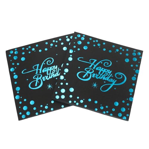 40 Stück Servietten Geburtstag, Servietten Happy Birthday, Schwarz Folierte Geburtstagsservietten, 33x33cm Papierservietten für Geburtstag Party Deko Tischdekoration (Blau) von Lufdegim