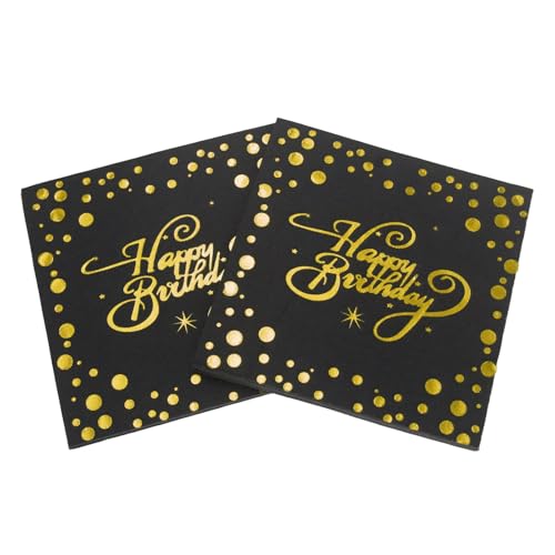 40 Stück Servietten Geburtstag, Servietten Happy Birthday, Schwarz Folierte Geburtstagsservietten, 33x33cm Papierservietten für Geburtstag Party Deko Tischdekoration (Gold) von Lufdegim