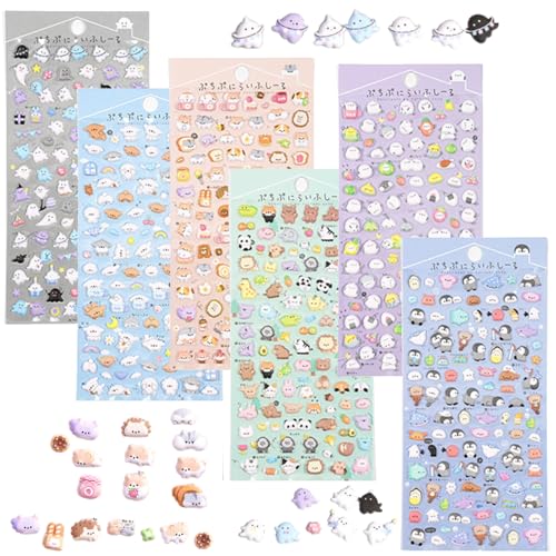 6 Blatt 3D Sticker Set, Cartoon Puffy Stickers Mini Animal Aufkleber Süße Tiere Sticker für Jungen und Mädchen Notizbuch Handyhüllen Scrapbooking DIY von Lufdegim