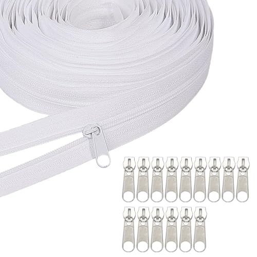 Endlosreißverschluss mit Zipper, 5m Endlos Reissverschluss mit 15 Metall Schieber, Weiß Nylon Reißverschluss Meterware für Bettwäsche Tasche Kleidung Taschen Endlosreißverschluss mit Zipper, 5m Endlos Reissverschluss mit 15 Metall Schieber, Weiß Nylon Reißverschluss Meterware für Bettwäsche Tasche Kleidung Taschen von Lufdegim