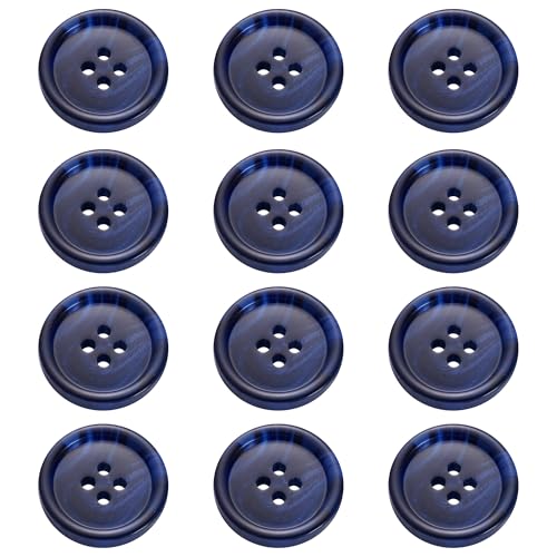Knöpfe zum Aufnähen, 23 mm, rund, dunkelblau, Kunststoffknöpfe zum Selbermachen, Nähen, Mäntel, Jacken, Strickjacken, flach, 4 Löcher, Blau, 12 Stück Knöpfe zum Aufnähen, 23 mm, rund, dunkelblau, Kunststoffknöpfe zum Selbermachen, Nähen, Mäntel, Jacken, Strickjacken, flach, 4 Löcher, Blau, 12 Stück von Lufdegim