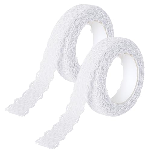 Lace Ribbon Selbstklebend 2 Rollen Vintage Dekoratives Gurtband Baumwolle Spitze Spitzenband，Geeignet für Handwerk, Hochzeit Dekorationen, Handwerk DIY Scrapbooking Dekorationen (Weiße) von Lufdegim