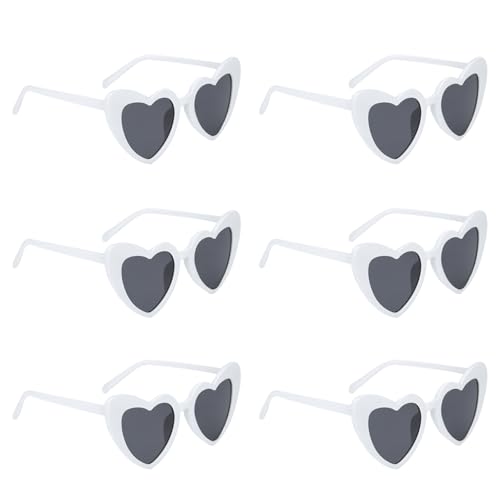 Lufdegim 6 Stück Herz Sonnenbrille Vintage Herzform für Damen，Brille Herz Sonnenbrille 90er Jahre Hippie, brille herzform für Party, Halloween, Karneval, Hochzeit, Weihnachten (6, White) von Lufdegim