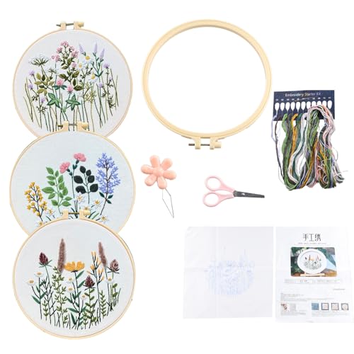 Lufdegim 7-teiliges Stick-Starter-Set für Anfänger mit botanischem Blumenmuster, Kreuzstich-Starter-Kits, Bastelset für Erwachsene, inklusive 3 Stickstoffen und farbigem Garn, Schere, 1 Reifen Lufdegim 7-teiliges Stick-Starter-Set für Anfänger mit botanischem Blumenmuster, Kreuzstich-Starter-Kits, Bastelset für Erwachsene, inklusive 3 Stickstoffen und farbigem Garn, Schere, 1 Reifen von Lufdegim