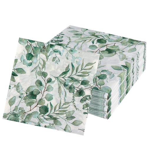 Lufdegim 80Stück Servietten Eukalyptus Servietten Hochzeit Grün Tisch Dekorationen Garten Papierserviette für Hochzeit Party Vintage Eukalyptus Servietten Gartenparty (80, 33 * 33cm) von Lufdegim