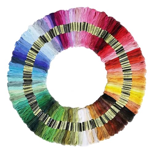 Stickgarn Set 100 Farben, Stickgarn für Kreuzstichfaden Regenbogenfarbe Embroidery Floss Baumwolle Armbandfaden, Kreuzstich Fäden für Stickerei Nähen Handwerk Stickbilder Basteln Häkeln von Lufdegim