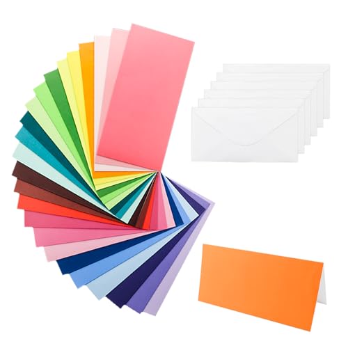 48 Bunt papier Briefumschläge Karten Set DIN DL mit Umschläge Blanko Falt-Karten Klappkarten für Hochzeit Geschenk Grußkarten Einladung | 21 x 10 cm von Luffy