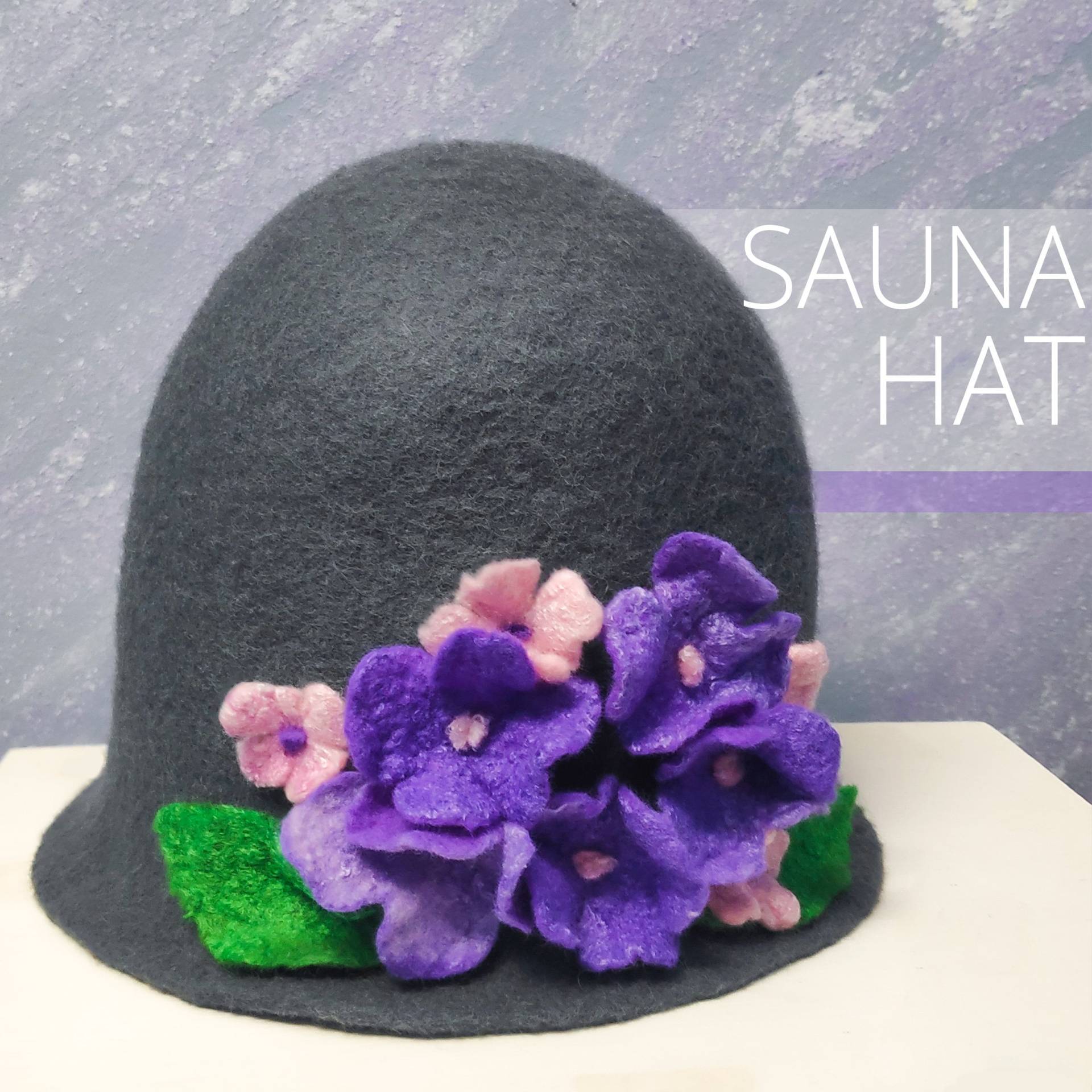 Gefilzte Wolle Handgefertigte Sauna Hut Blumen, Handarbeit von LufiDesign