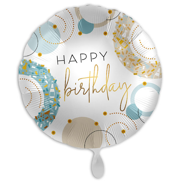 Ballon "Happy Birthday", Heliumballon in blau-gold, Ø 34cm Ballon "Happy Birthday", Heliumballon in blau-gold, Ø 34cm