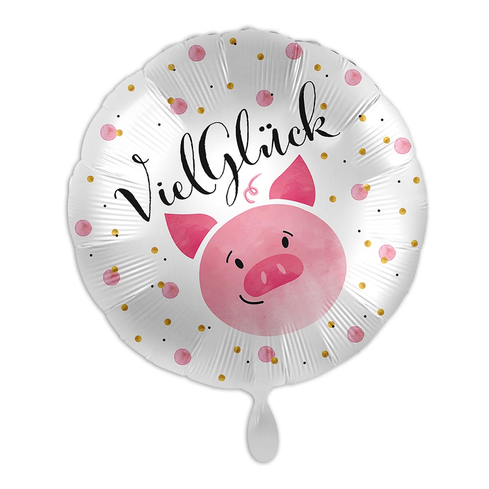 Ballon "Viel Glück" wünschen Glücksschwein, Folienballon rund Ø 34cm Ballon "Viel Glück" wünschen Glücksschwein, Folienballon rund Ø 34cm