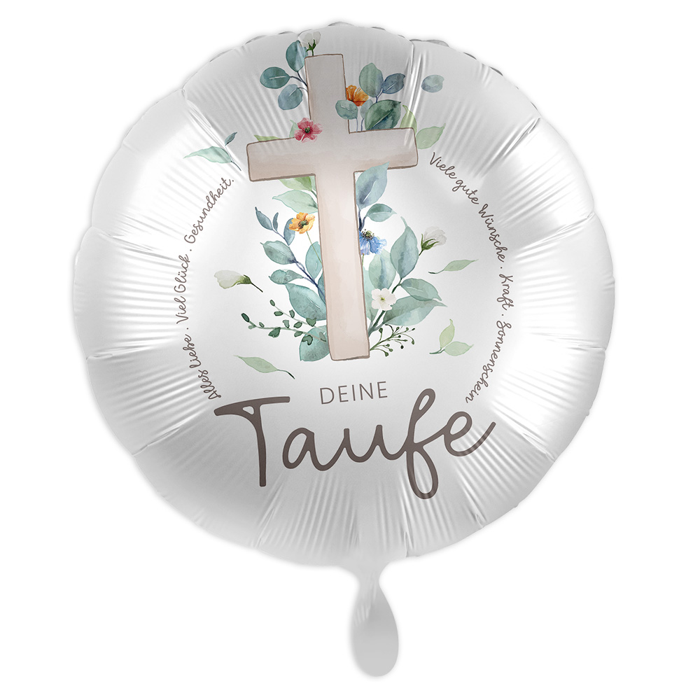 "Deine Taufe" Folienballon mit Kreuz-Motiv, rund Ø 34cm "Deine Taufe" Folienballon mit Kreuz-Motiv, rund Ø 34cm von Luftballon-Markt GmbH