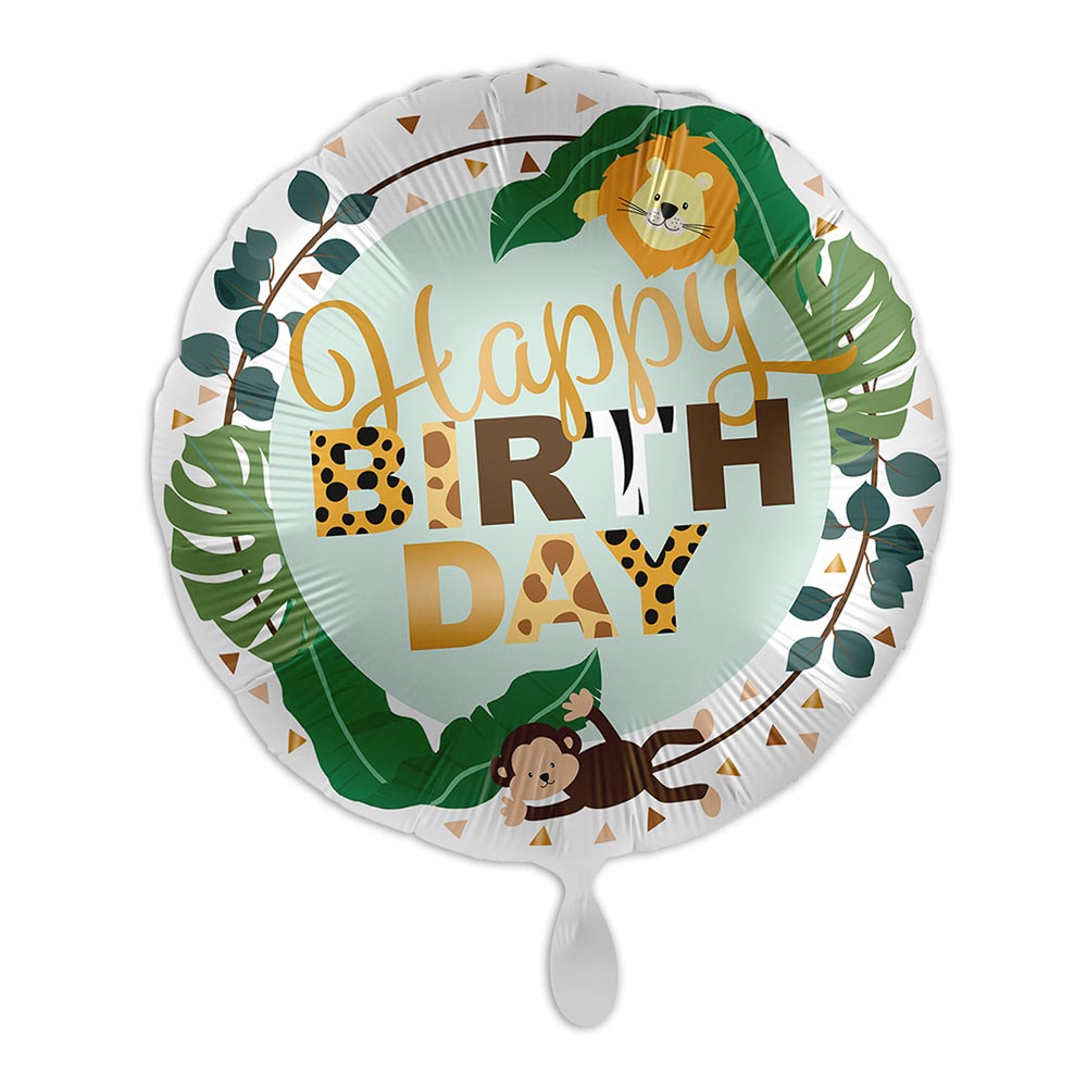 "Happy Birthday", Motiv Jungle Friends, Folienballon rund Ø 34 cm von Luftballon-Markt GmbH