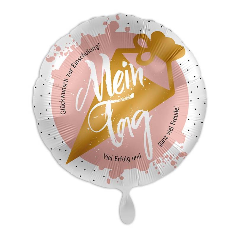Heliumballon Einschulung "Mein Tag", Motiv Schultüte, Rosa, Heliumballon rund Ø 34 cm