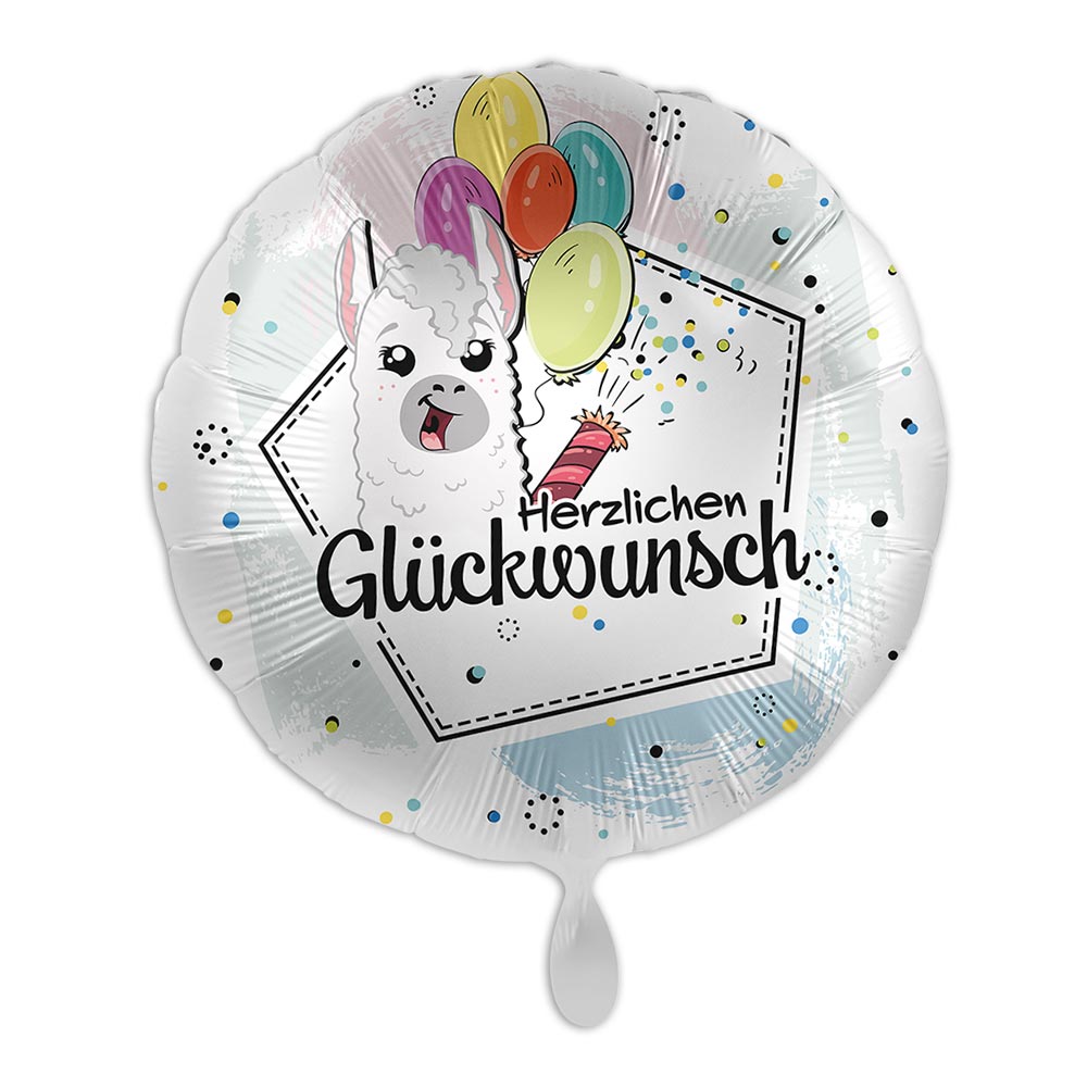 Glückwunschballon "Herzlichen Glückwunsch", Motiv Lama, Heliumballon von Luftballon-Markt GmbH