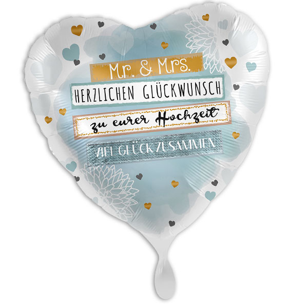"Mr. & Mrs.", Herzförmiger Folienballon zur Hochzeit, 35cm x 33cm "Mr. & Mrs.", Herzförmiger Folienballon zur Hochzeit, 35cm x 33cm