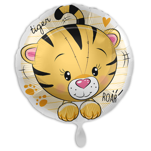 Runder Folienballon mit niedlichem Tiger-Motiv, Ø 34cm von Luftballon-Markt GmbH