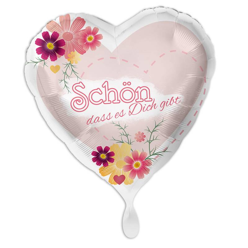 "Schön, dass es dich gibt", Motiv Blumen, Herzförmiger Folienballon von Luftballon-Markt GmbH