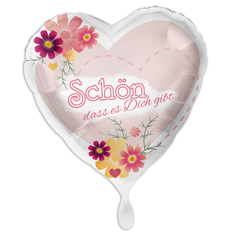 "Schön, dass es dich gibt", Motiv Blumen, Herzförmiger Folienballon "Schön, dass es dich gibt", Motiv Blumen, Herzförmiger Folienballon von Luftballon-Markt GmbH