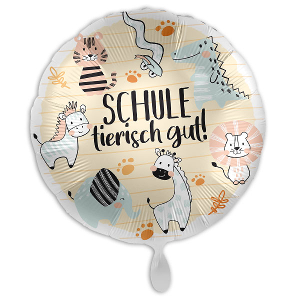 "Schule tierisch gut", Folienballon rund mit Dschungeltiere-Motiv, Ø 34cm von Luftballon-Markt GmbH