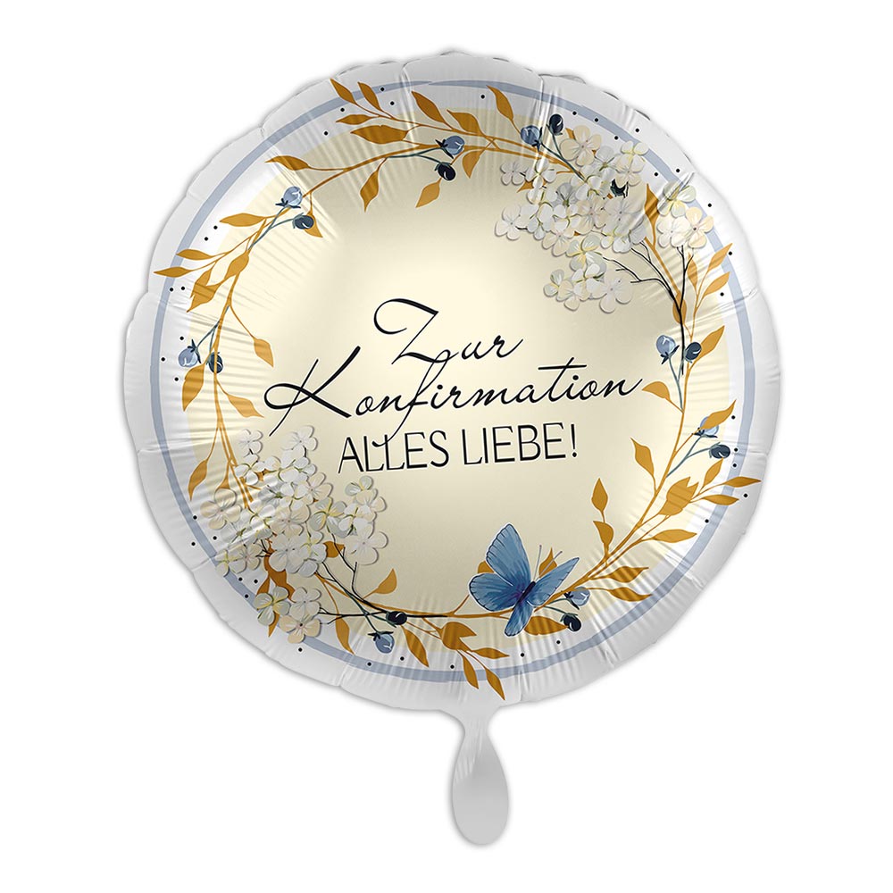 Zur Konfirmation", Motiv Floral, Folienballon rund Ø 34 cm Zur Konfirmation", Motiv Floral, Folienballon rund Ø 34 cm von Luftballon-Markt GmbH